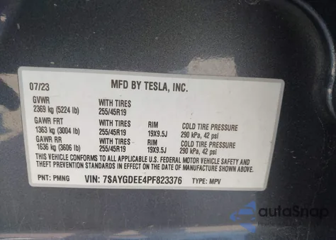 2023 Tesla Model Y Awd/Long Range Dual Motor All-Wheel Drive from USA, damaged, VIN 7SAYGDEE4PF823376